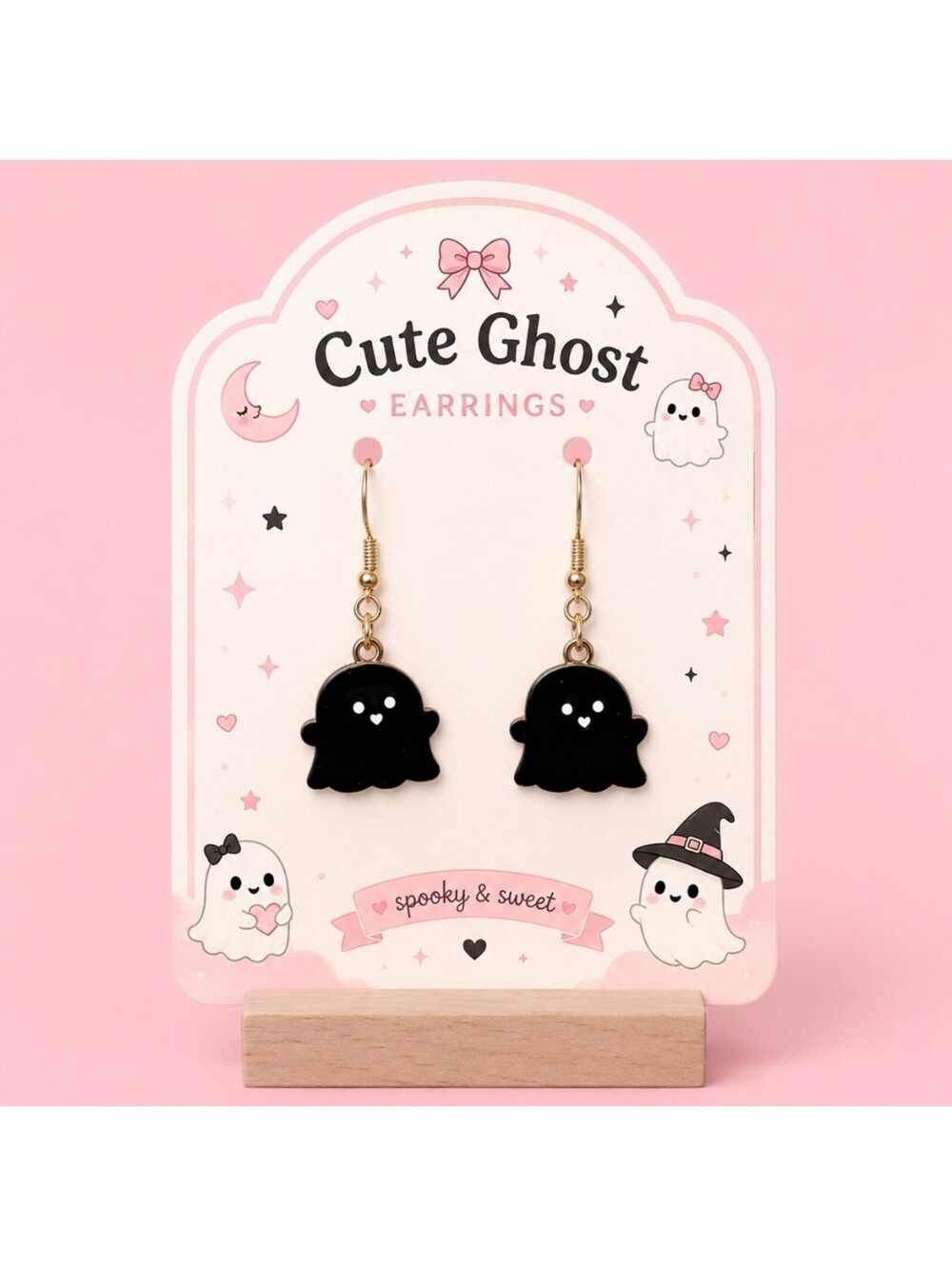 Boutique Cute Black & Gold Halloween Ghost Hypoallergenic Dangle Earrings